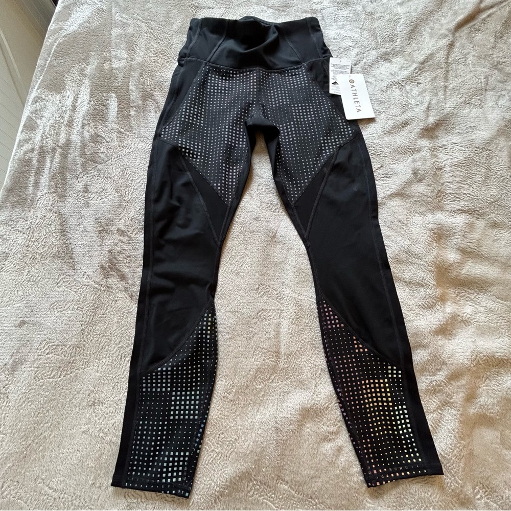 NWT Athleta black/multi Aurora Precision 7/8 tight compression legging Size XS